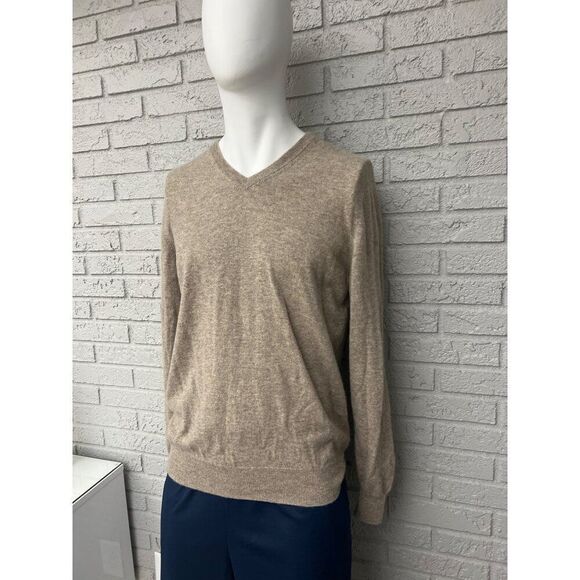 Black Brown Men 2 Ply Cashmere Long Sleeve Pullover V-Neck Sweater Size L - Picture 4 of 9